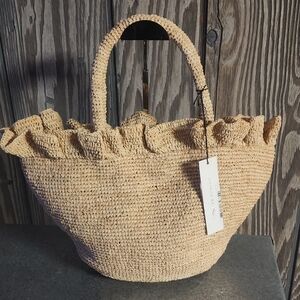 Loeffler Randall Cyrus Raffia Ruffled Tote